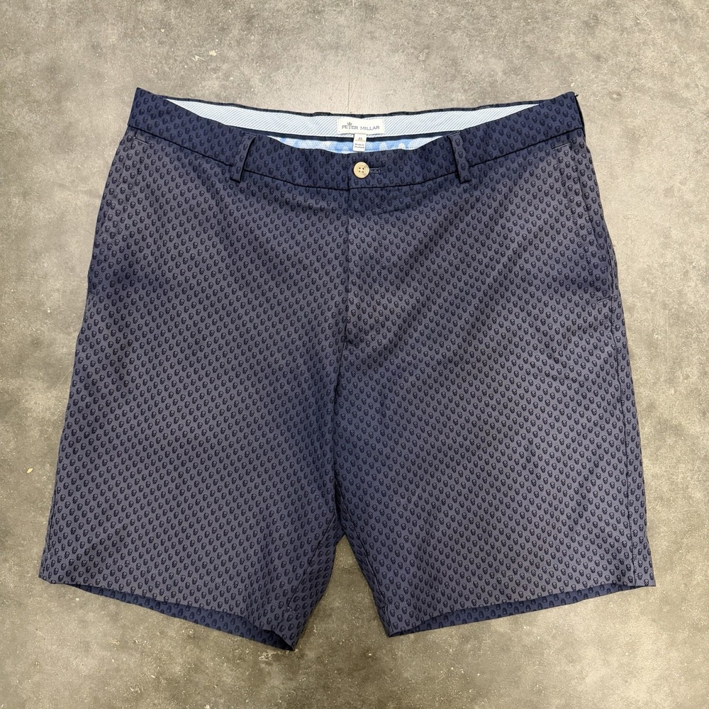 Peter Millar Shorts Mens 35 Blue Skull Print Performance Golf Stretch Chino 9"